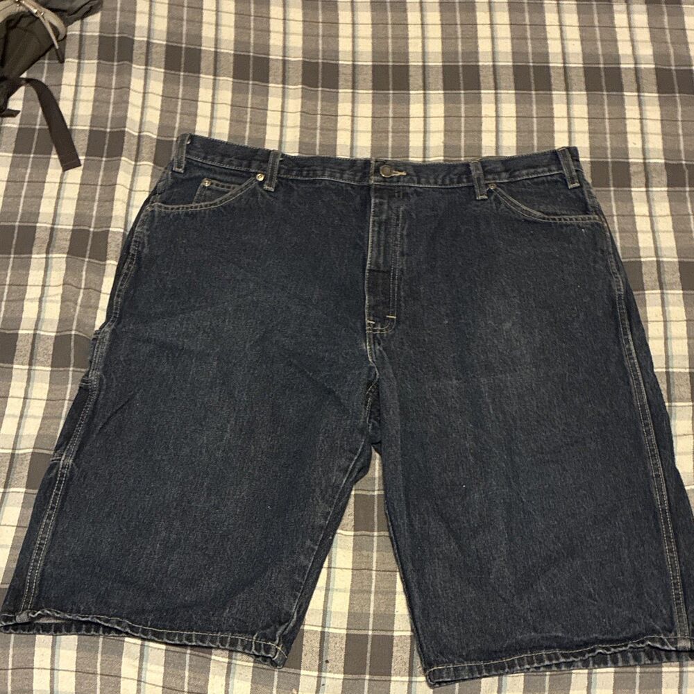 Dickies Blue Dark Wash Denim Loose Fit Cargo Shorts Cotton Flat Front Pockets 42